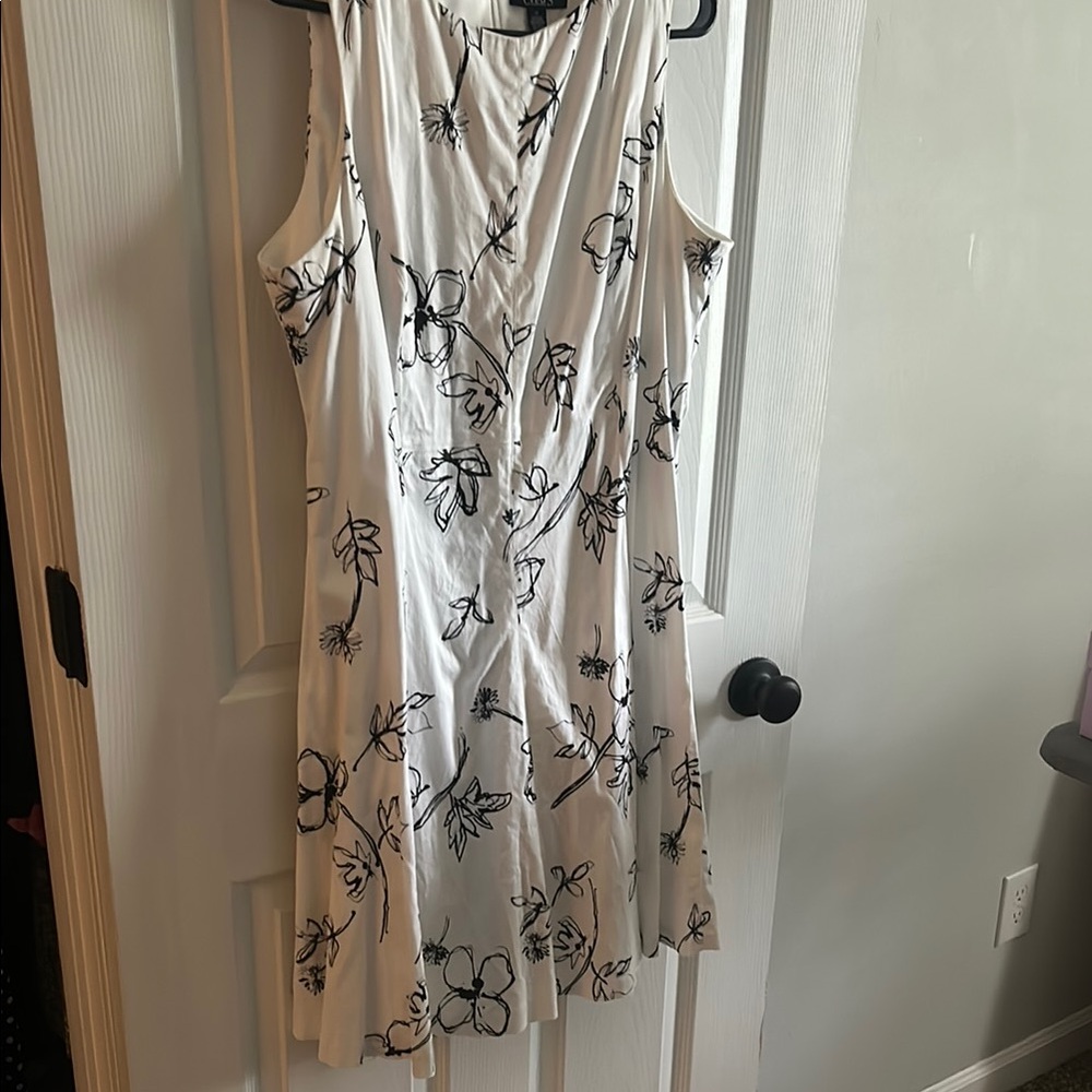 Chaps White and Black Wrap Sundress V-neck Midi